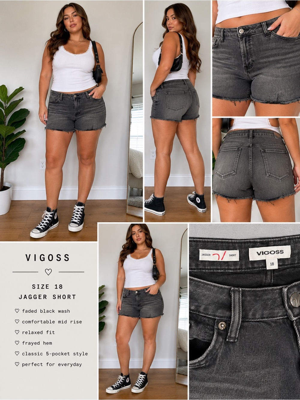 Vigoss Faded Black Wash Women's Denim Shorts Size 18